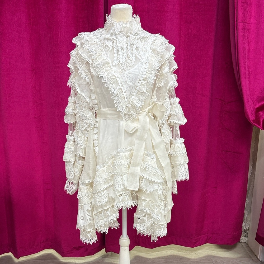NWT Zimmermann Crush Heart Trim Long
Sleeve Minidress
